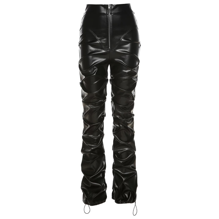 High Waisted Stacked Faux Leather Pant